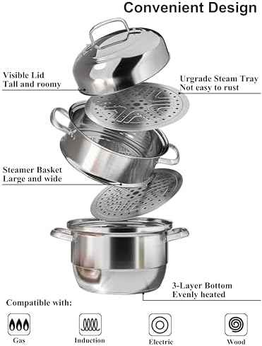 VENTION 3 Tier Induction Steamer Pot for Cooking, 11 Inch(28cm), 8.1 Qt