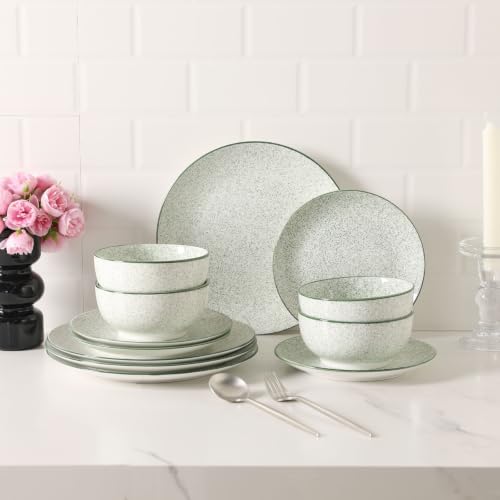 Sweejar Dinnerware Set of 4,12 Piece Ceramic Plates and Bowls Set