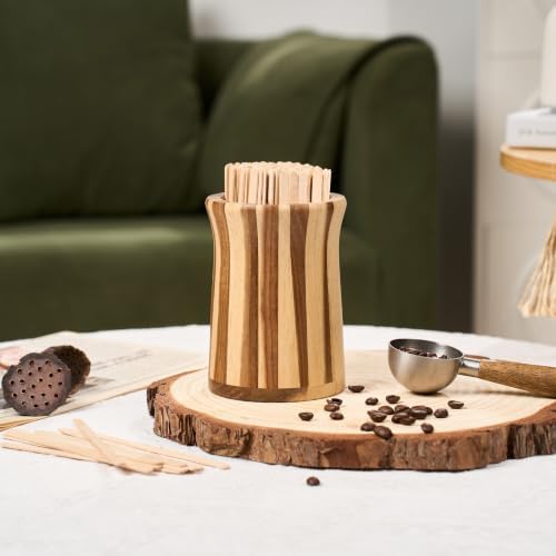 Wood Coffee Stirrers Holder Set with 100 Disposable Stir Sticks