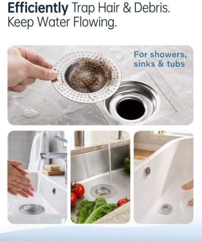 2 Silicone Bathtub Tub Stoppers with Stainless Steel Strainer Set