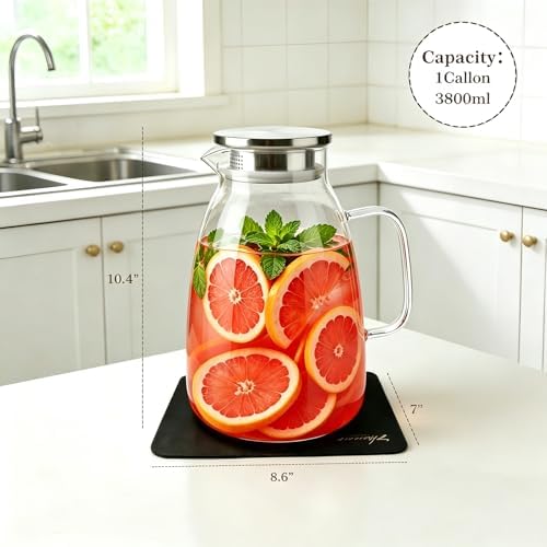 Glass Pitcher with Lid,1 Gallon Glass Water Pitcher, Iced Tea Pitcher