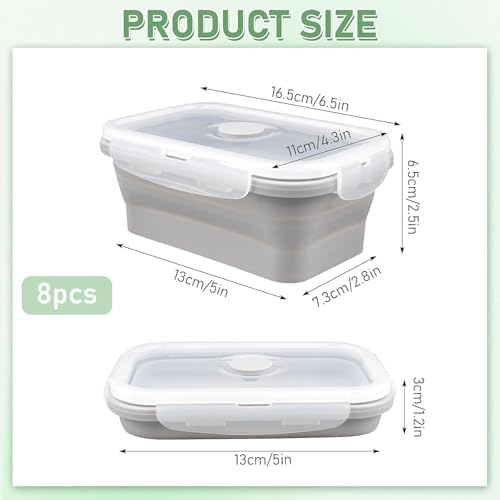 8 Pack Silicone Collapsible Food Storage Containers with Lids