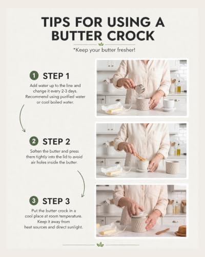 Butter Crock with Lid for Countertop, French Butter Dish with Water