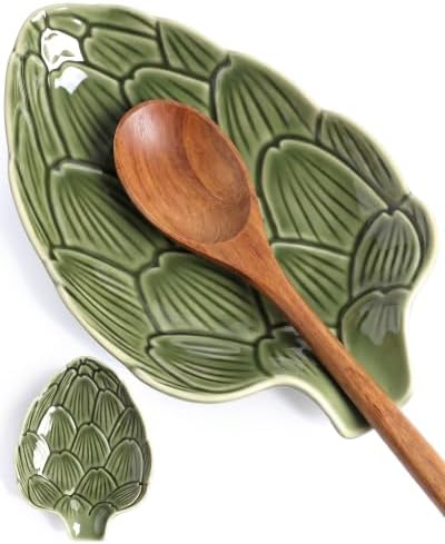 Ceramic Spoon Rest for Stove Top, Leaf Spoon Holder for Kitchen