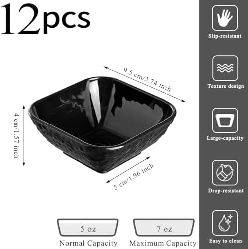 Berglander Dip Bowls Set 12pcs, 6 oz Black Plastic Dipping Bowls