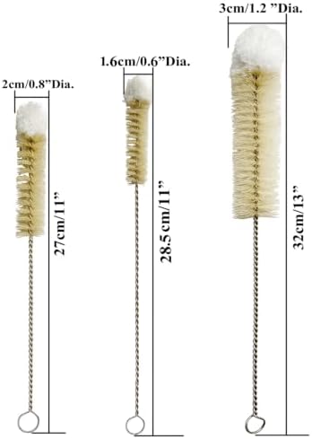 NewFerU Bottle Brushes Thin Long Handle X 3, Natural Boar Bristle Set