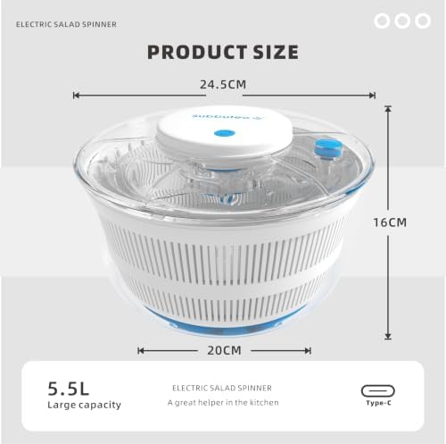 Electric Salad Spinner 4 QT, Lettuce Spinner, USB-C, Dry Greens in Seconds