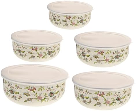 Zerodeko 5pcs Xmas Enamel Bowls with Lid for Refrigeration and