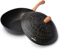 12" Nonstick Wok with Lid, Flat Bottom Titanium Coated Stir Fry Pan