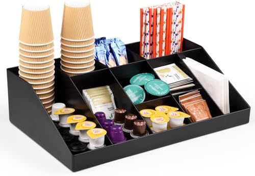 SZQINJI Coffee Condiment Organizer Holder 10-Compartment Black