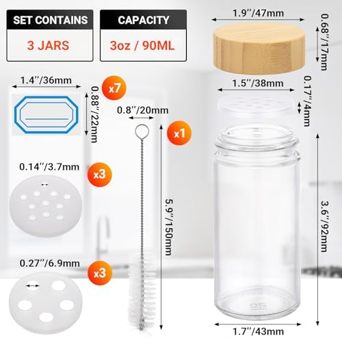 Segarty 3oz Round Spice Containers with Bamboo Shaker Lids, 3 PCS 90ml