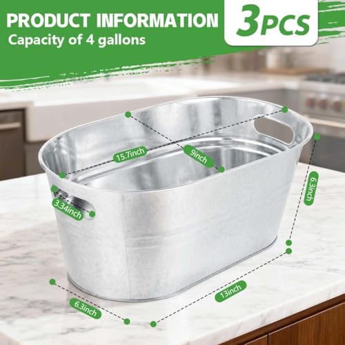 OBTANIM 3 Pack 4 Gallon Galvanized Ice Buckets Metal Champagne Drink