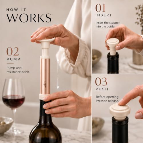 Velio Wine Saver Vacuum Pump & 3 Wine Stoppers – Wine Accessories Gift