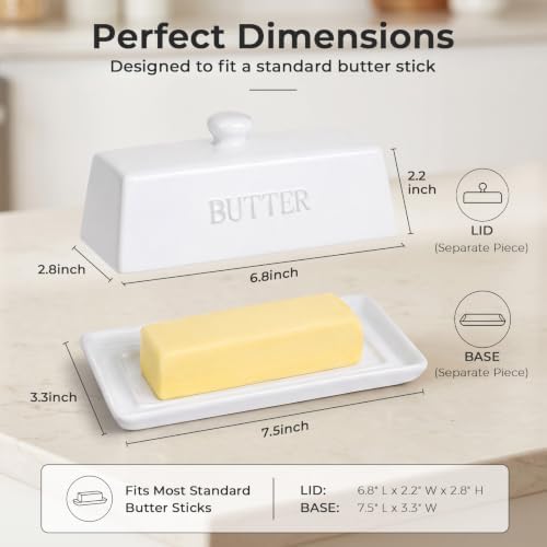 WERTIOO Butter Dish With Lid for Countertop,Butter Tray,Ceramic-White