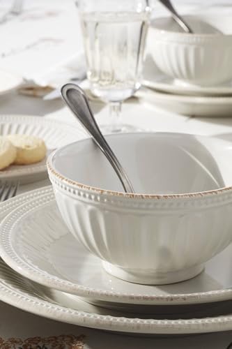 Lenox French Perle Groove White Stoneware Dinnerware Set with Dinner Bowls
