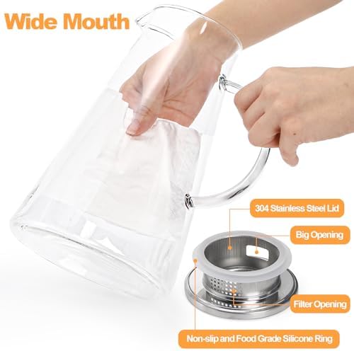 Nicunom 2 Pack 68 oz Glass Pitcher with Lid, BPA-Free Glass Water Jug