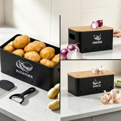 Metal Onion Garlic Potato Storage Set, Kitchen Vegetable Storage Tins