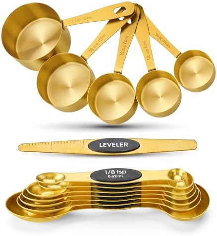 Gold Measuring Cups & Spoons Set for Cooking, 13pcs