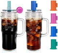 ANOTION Glass Cups With Lids And Straws, Leakproof Tumbler 24oz Mason