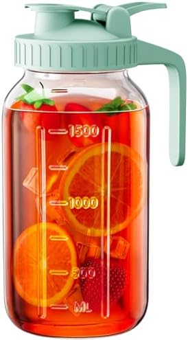 64 oz Mason Jar Pitcher, Glass Pitcher with Lid for Sun Tea & Iced Tea