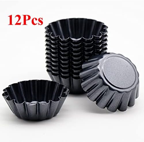 12 Packs Egg Tart Mold, Bigger Size 3 x 0.9inch, Non-Stick Pan Carbon