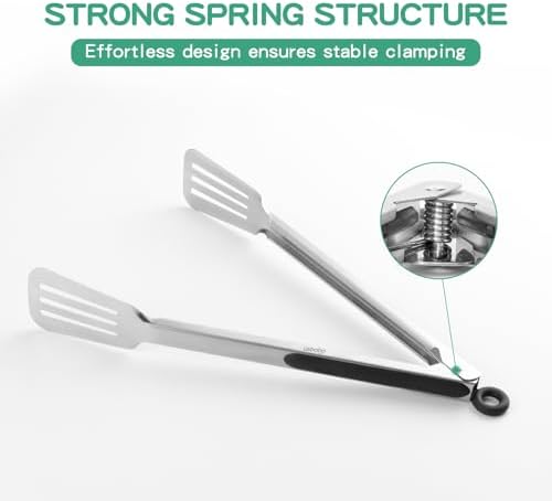 Tongs for Cooking, Set of 2 Metal Spatula Tongs for Grilling, Black