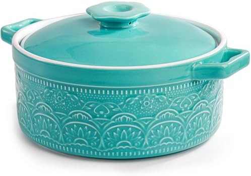 Elsjoy 2 Quart Round Ceramic Casserole Dish with Lid, 7.5 Inch Covered