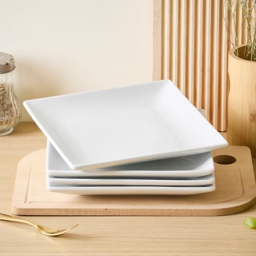 Square Appetizer Plates Set of 4, 8" Porcelain Dessert Plate