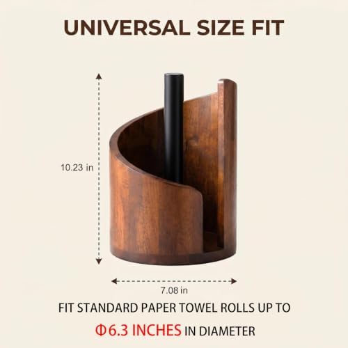 Wooden Paper Towel Holder, Brown, for Jumbo Rolls