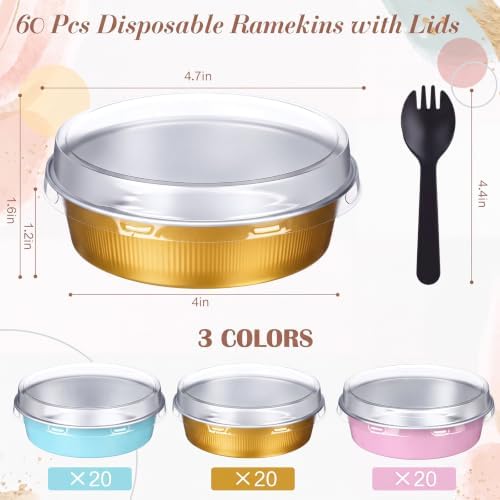 60 Pack Mini Cake Pan with Lid and Spoon 8oz, Pink Blue Rose