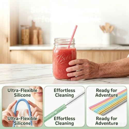 Silicone Straws Reusable Drinking Straw Pack-of-6 Soft Beverage Water