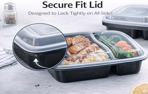 4U'LIFE 28 oz Meal Prep Containers, 12 Pack, 2-Compartment Bento Boxes