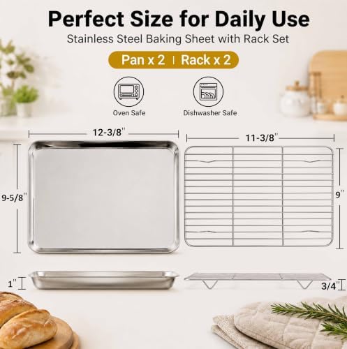 Onader 9x13 Inch Stainless Steel Quarter Sheet Pan, Baking Sheet with