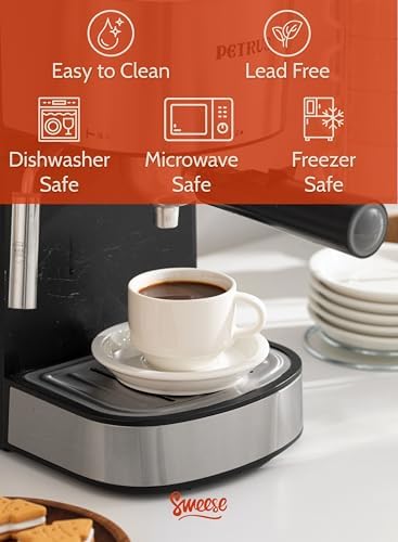 Sweese 2.5 Ounce Porcelain Stackable Espresso Cups with Saucers and