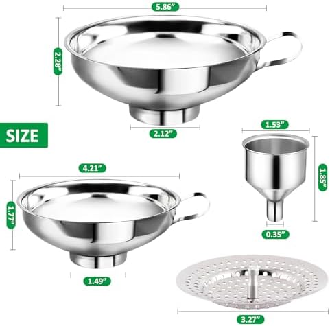 Canning Funnel with Strainer, Food Grade Funnel for Kitchen Use, Metal