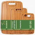 Bamboo Cutting Board Set of 3 with Stand, Juice Grooves, Handles