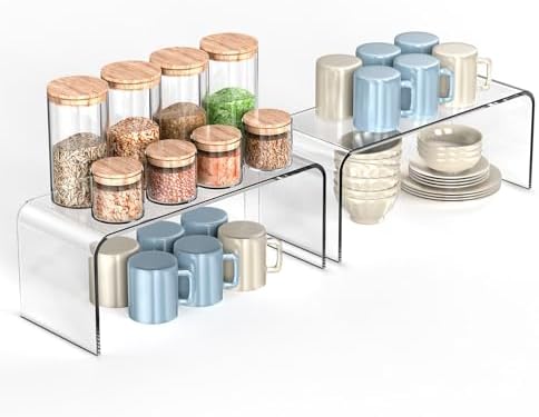 Clear Cabinet Shelf Organizers, 2 Pack Shelf Risers Kitchen Cabinets, Spice Rack for Dishes, Soda Cans and Cup（11.8 x 4.72 x 4.72 Inch）