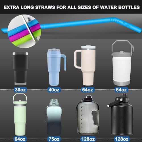 WALFOS 14.5 inch Extra Long Reusable Silicone Straws, Big Sizes