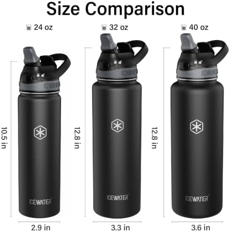 ICEWATER 40 oz Pop-Up Straw Leak-Proof Lock Lid Insulated Water Bottle