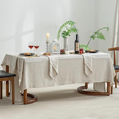 EVERLY Pure Linen Hemstitch Tablecloth,100% Stonewashed French Linen