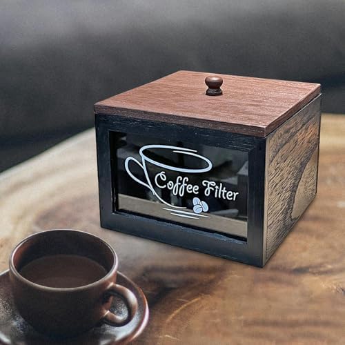Coffee Filter Holder Wood Filter Paper Storage Box for Counter Coffee