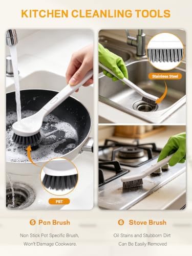 7 Pack Kitchen Cleaning Dish Brush Set with Storage Box for Pan Bottle