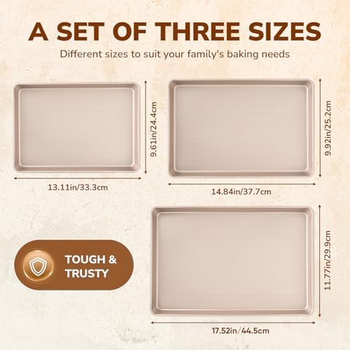Sakerplus Nonstick Baking Sheet Pan Set of 3, Heavy Duty Cookie Sheets