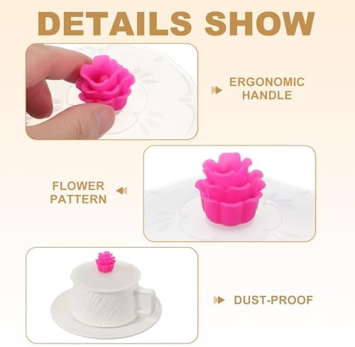 uxcell Silicone Cup Lids, 3-Piece, Rose Pattern