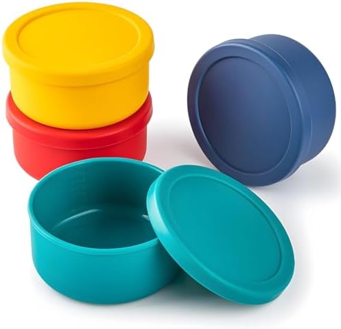 4Pcs Flexible Silicone Food Storage Containers, 700 ML Round Bento Box