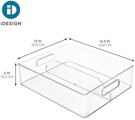 iDesign Divided Pantry Bin with Handles, Set of 3, Clear