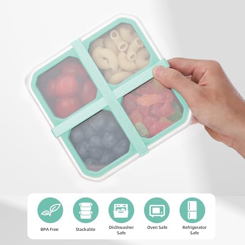 BEFOY 4 Pack Stainless Steel Snack Containers with Lids, 4 Compartment