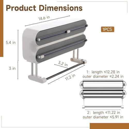 Magnetic Wrap Dispenser with Cutter, 3-in-1 Kitchen Roll Holder