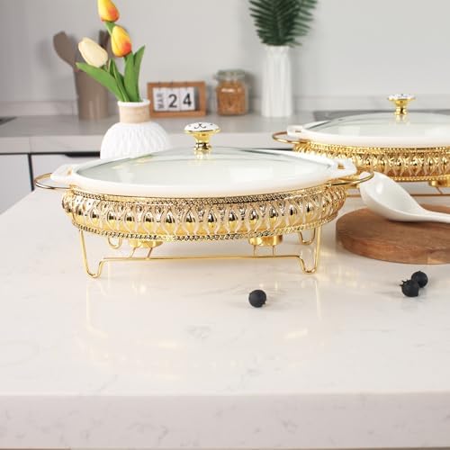 11.4" x 8" Ceramic Oval Casserole with Glass Lid, Set of 4