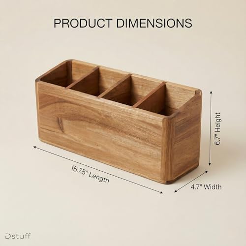 Dstuff Wooden Utensil Holder for Kitchen Counter - Extra Large Kitchen Utensils Holder & Organizer for Countertop - Acacia Wood Cooking Spoon Holder Crock (4 Compartments)